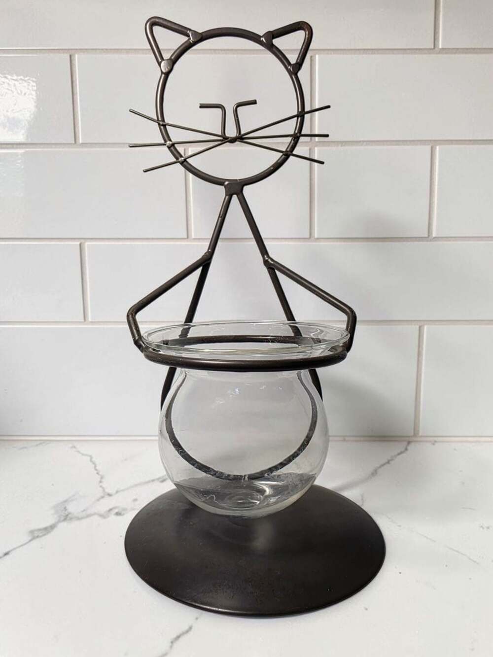 EatingBiting Glass Planter Cat Metal Flower Vase Holder Plant Terrarium Metal...